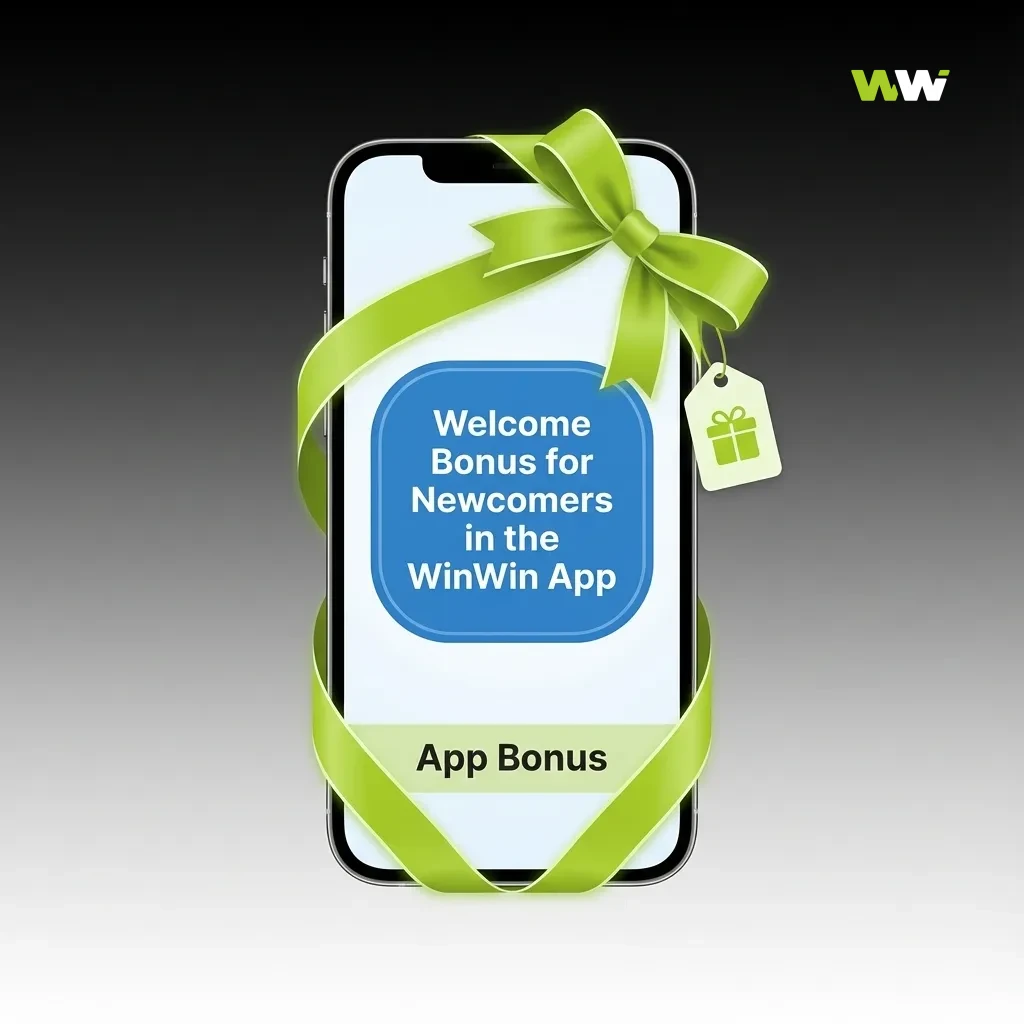 WinWin app welcome bonus screen showing choice between sports 100% bonus and casino 200% bonus with free spins