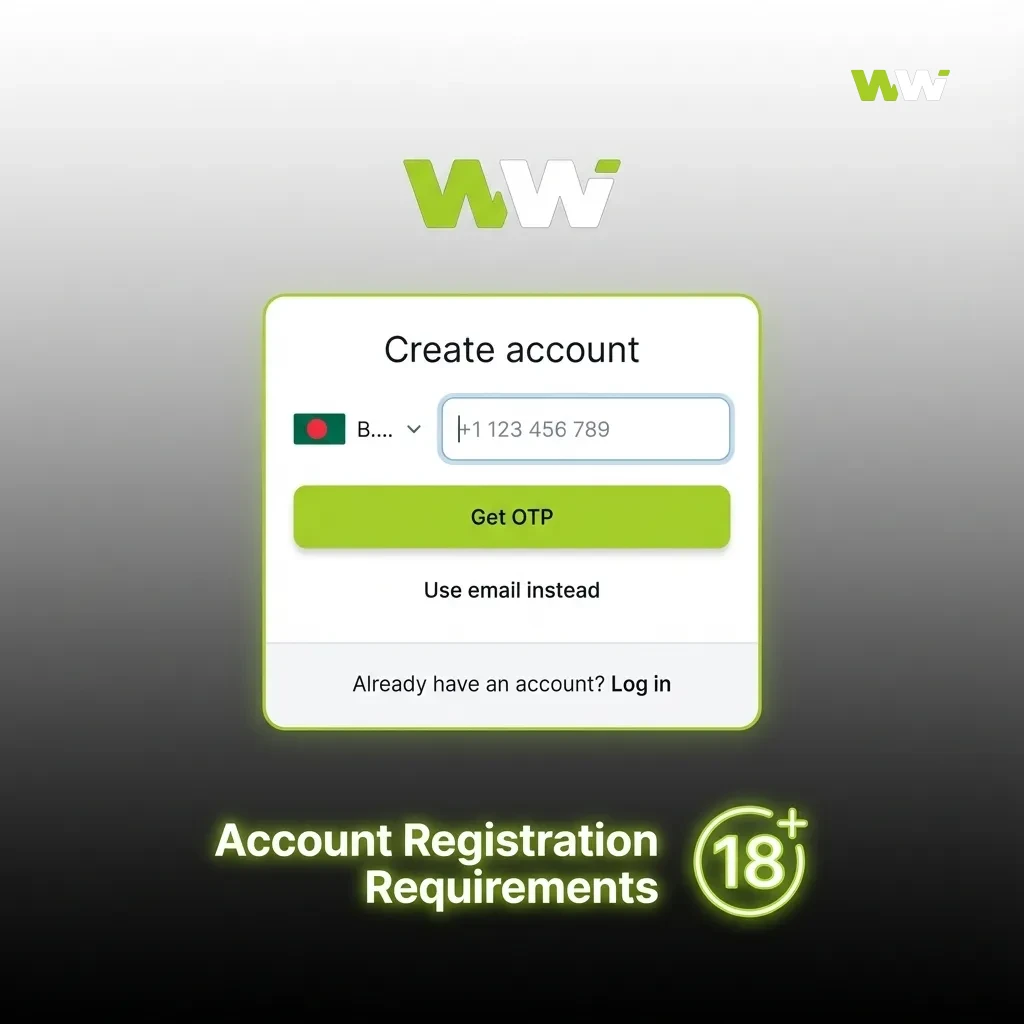 Checklist graphic titled “Account Registration Requirements” listing age, single account, accurate data, law compliance, and device security