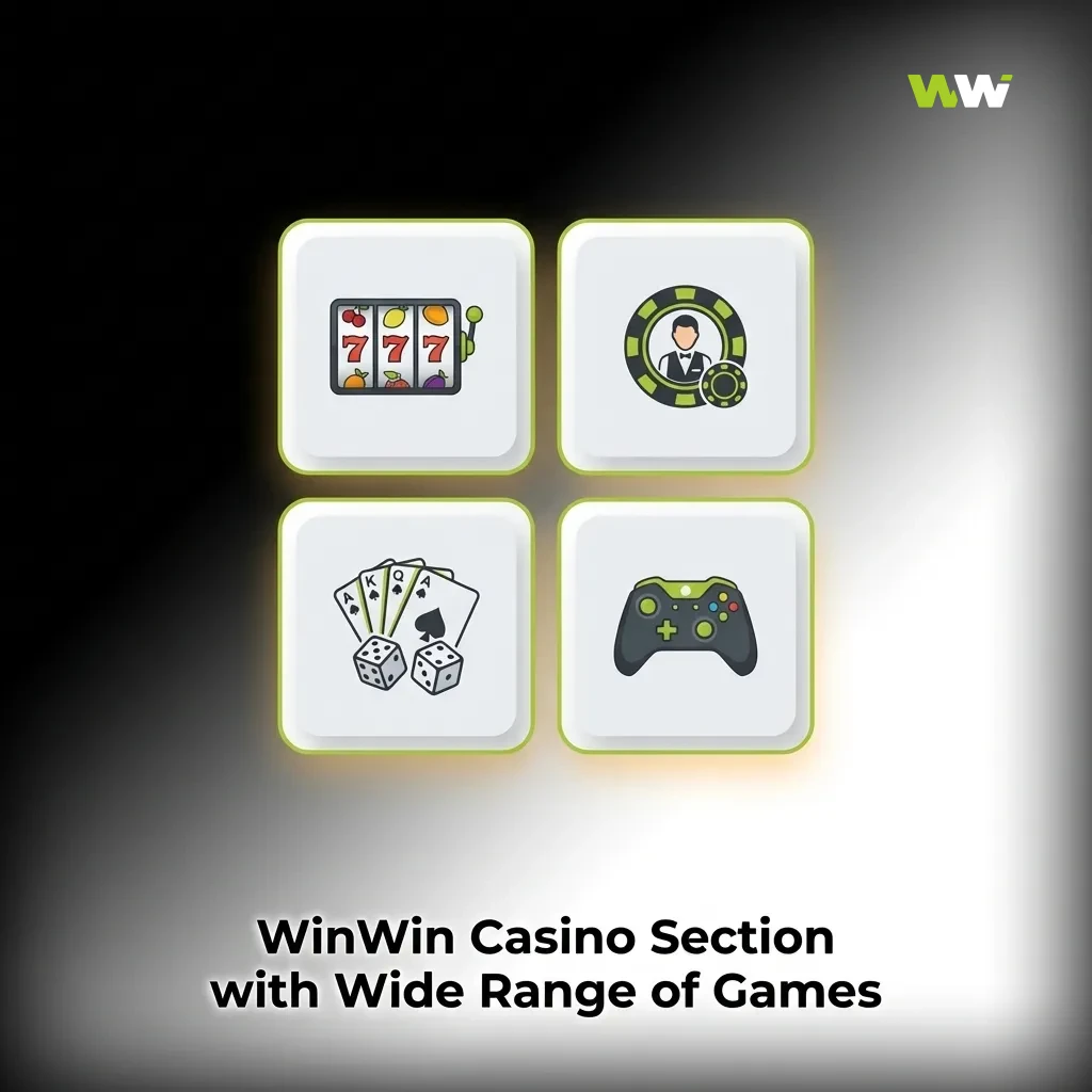 WinWin Casino game lobby showing slots, crash, card, table, jackpot, video poker, and game show tiles for Bangladesh players