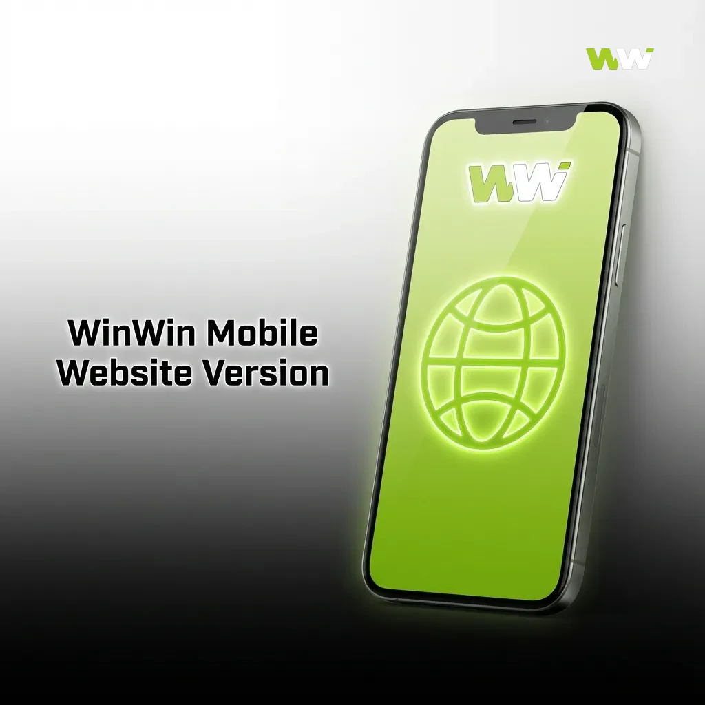 Smartphone showing WinWin mobile website with sports betting, slots and live casino options in a browser interface