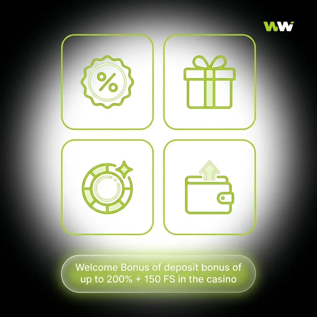 Colorful casino banner for Bangladesh welcome offer: up to 200% deposit bonus plus 150 free spins on slots