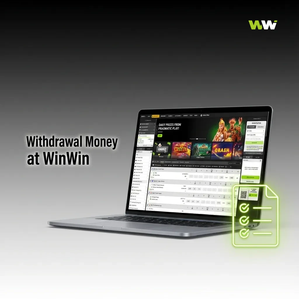 User on WinWin Bangladesh platform confirming online withdrawal request on laptop with on-screen steps and security check